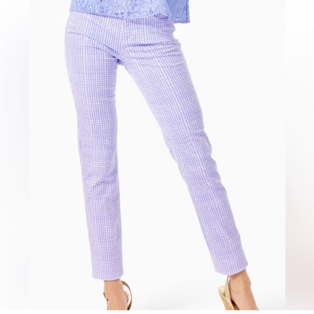 NWT Lilly Pulitzer South Ocean High Rise Skinny Pants in Lilac Gingham, size 4